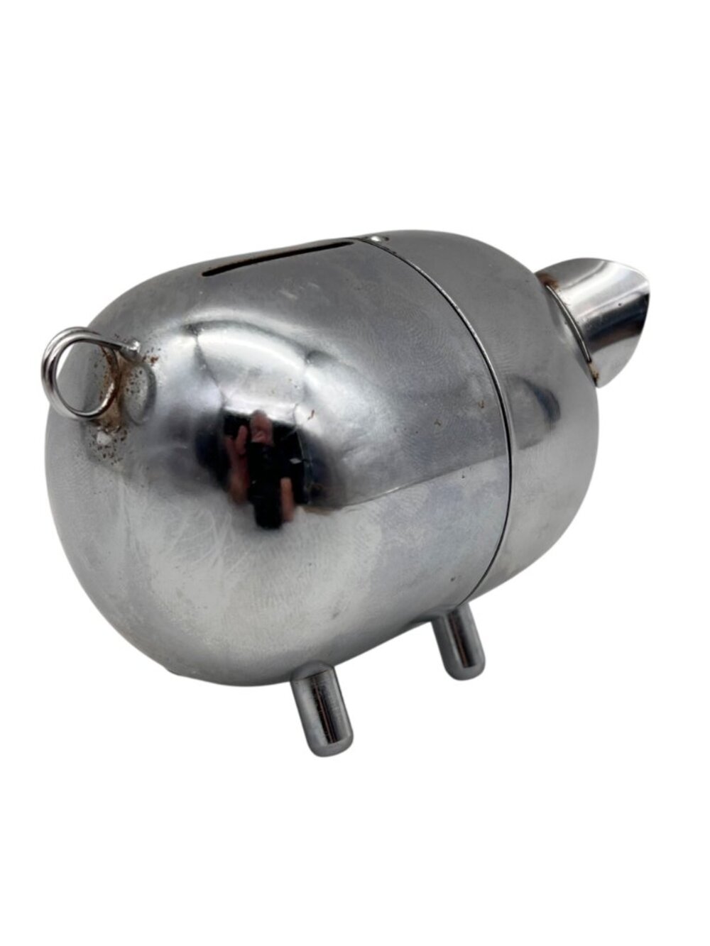 Vintage Chrome Piggy Bank With Slot And Rear Loop Fun Collectible Home Decor - Picture 7 of 16